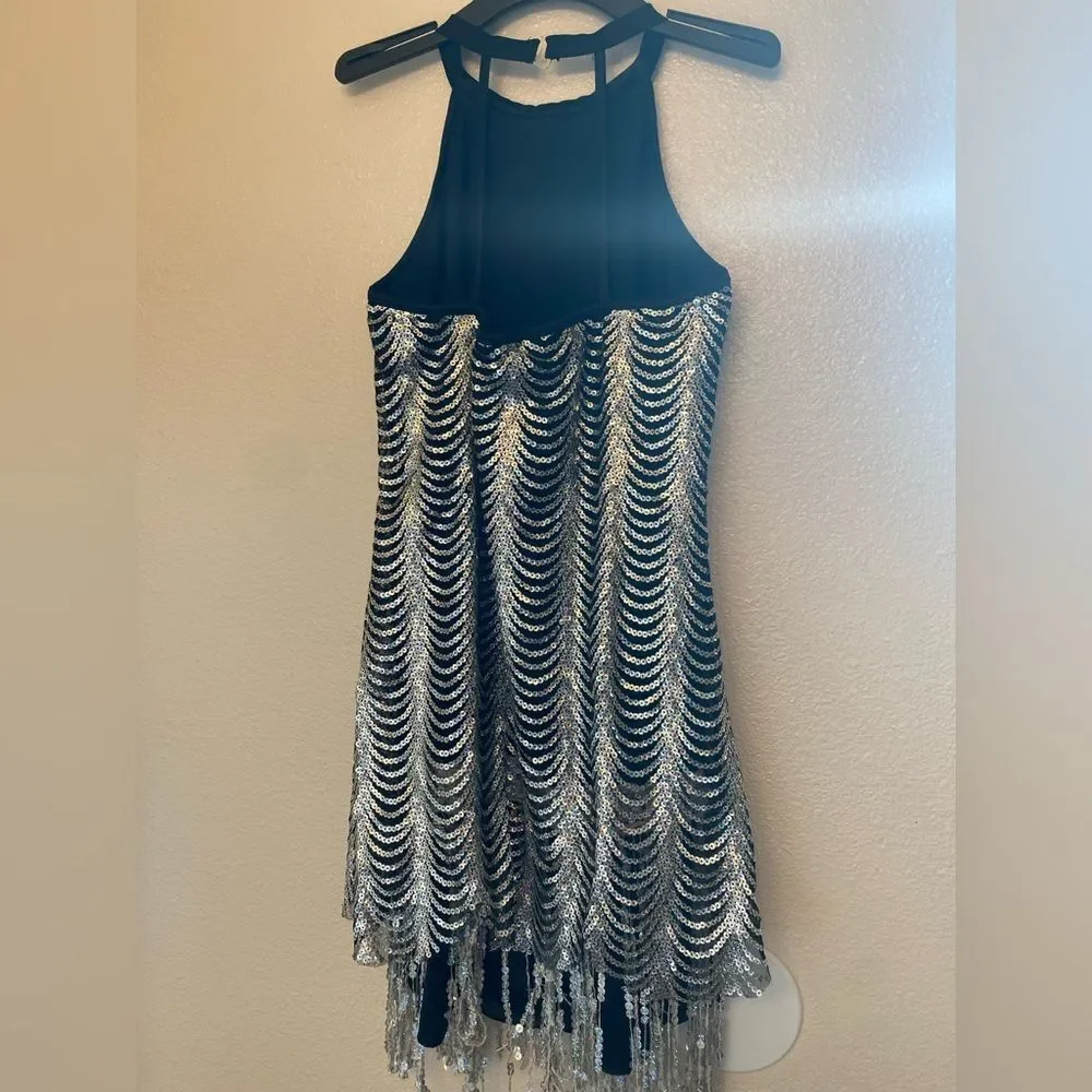 WEISSMAN Dance Costume silver sequin fringe dress flapper Charleston 9468 LA